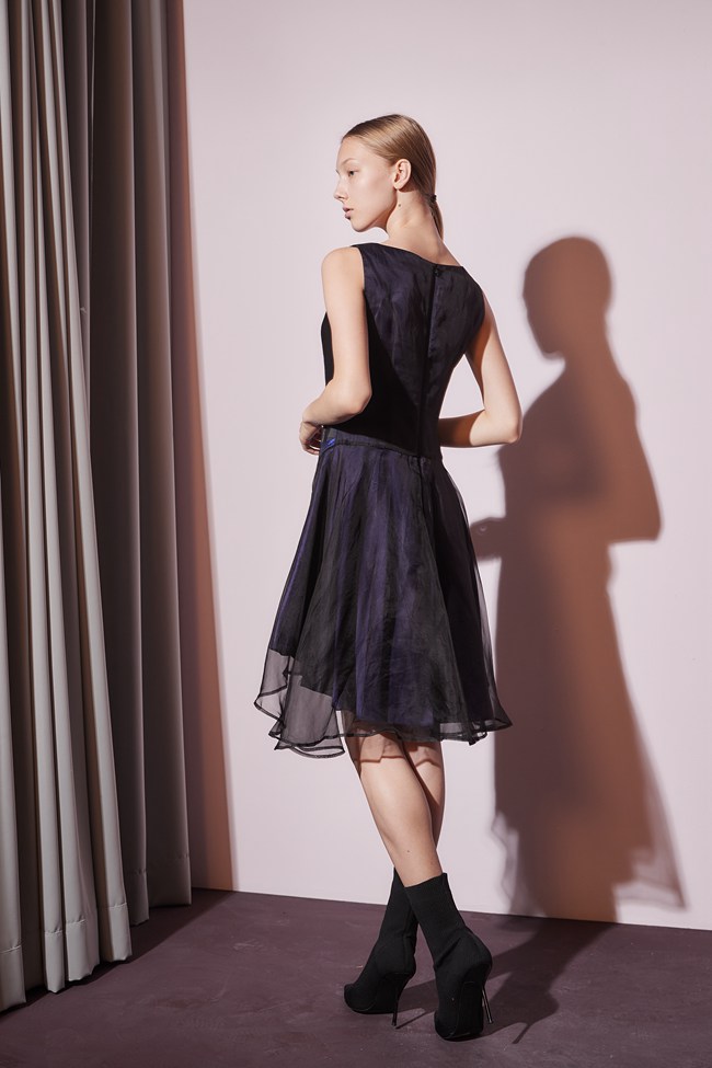Haute Couture 高定系 精緻3D提花拼接紡紗波浪造型禮服洋裝-靛藍