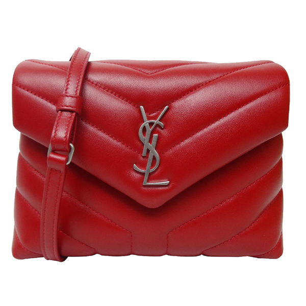 YSL SAINT LAURENT LOULOU 金字絎縫斜背包(紅色/小)