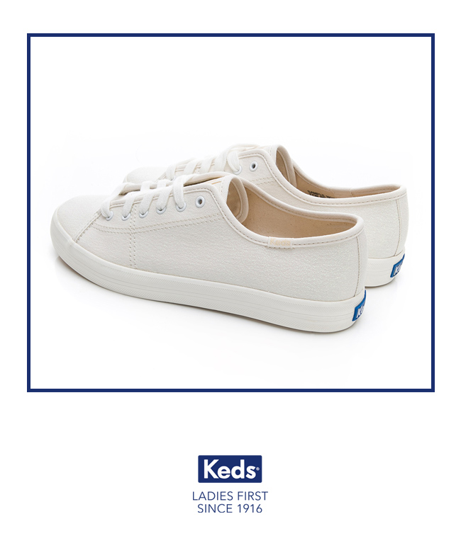 Keds KICKSTART 珠光布面綁帶休閒鞋-白