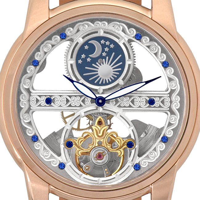Valentino Coupeau 范倫鐵諾 古柏 日月相鏤雕機械腕錶 (玫瑰金/咖帶)