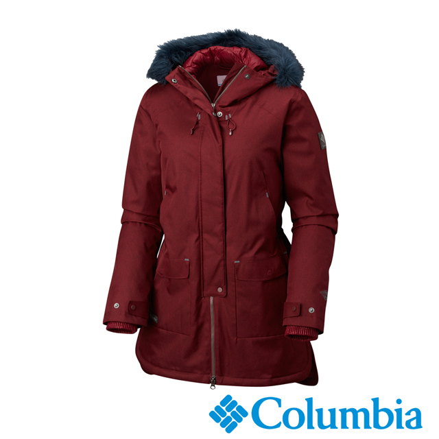 Columbia哥倫比亞 女款-Omni-TECH 防水長版大衣-暗紅