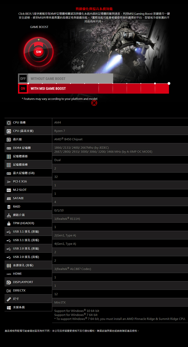 MSI微星 B450I GAMING PLUS AC 主機板