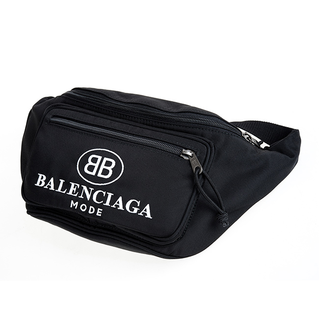 BALENCIAGA 新款英文字母大LOGO尼龍腰包/胸背包 (黑色)