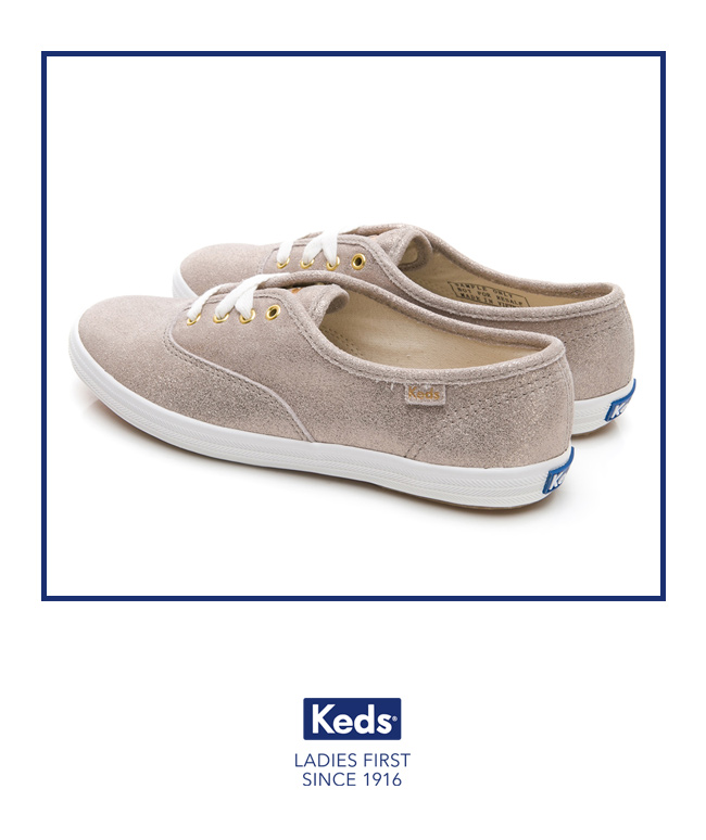 Keds CHAMPION 麂皮柔光經典綁帶休閒鞋-香檳金