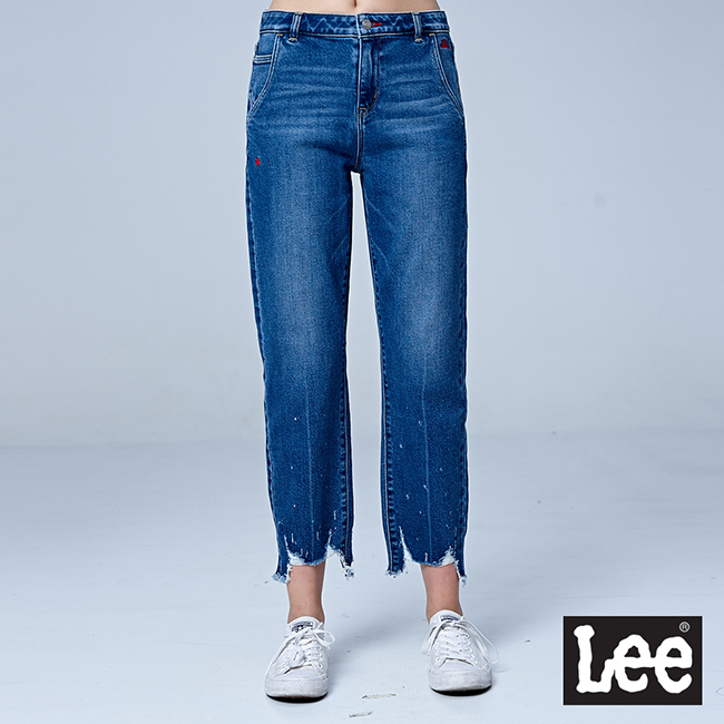 Lee 415高腰合身直筒牛仔褲/RG-中藍色