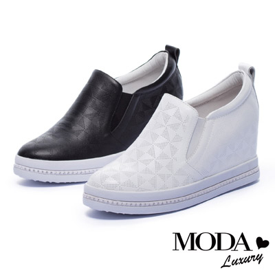 休閒鞋 MODA Luxury 簡約率性幾何沖孔全真皮內增高厚底休閒鞋－黑