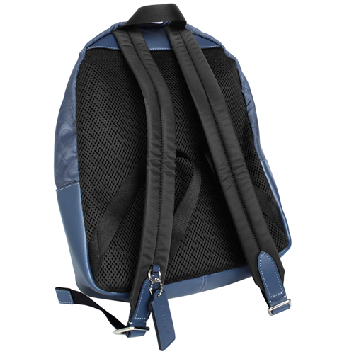 COACH單寧藍C Logo尼龍真皮壓底中款後背包