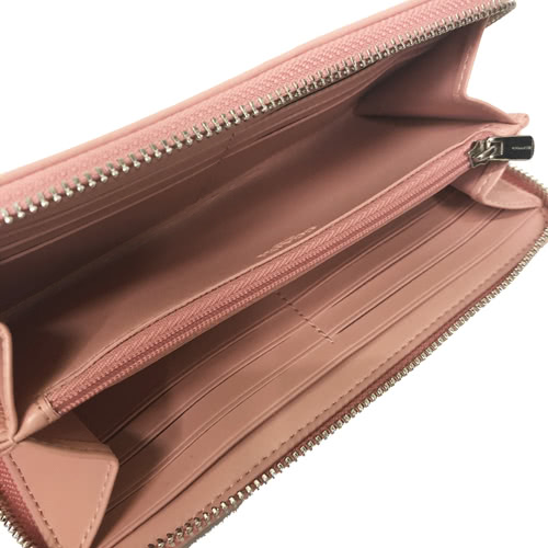 COACH 經典C LOGO 直紋ㄇ型拉鍊長夾(薔薇粉)