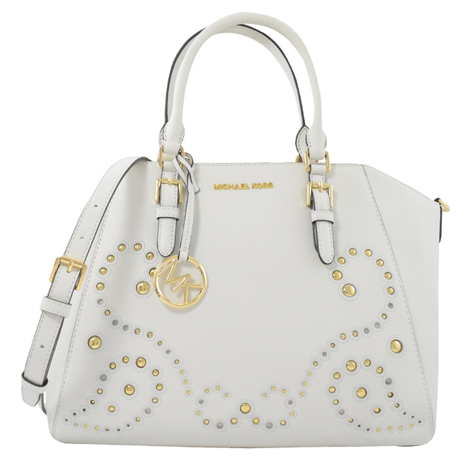 MICHAEL KORS CIARA 釘珠花邊防刮牛皮兩用包(白)