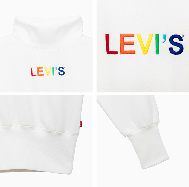 Levis 女款 高領大學T 落肩設計 彩虹字母Logo