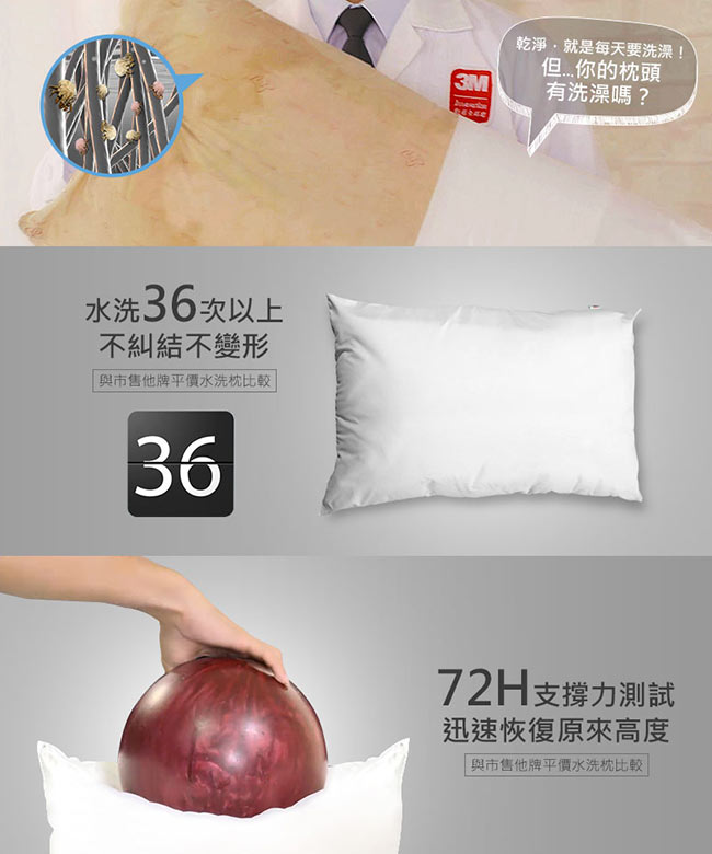 3M 新一代防蹣水洗枕-加高型
