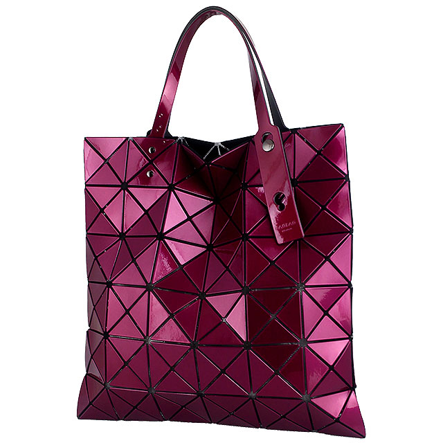 ISSEY MIYAKE 三宅一生BAOBAO 金屬亮面方格6x6手提包(紫紅)