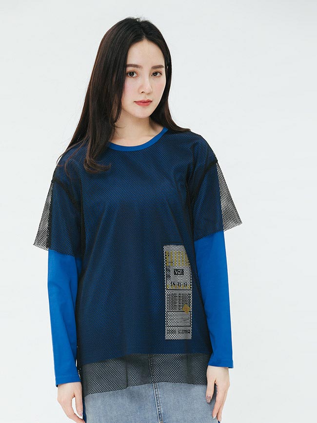 H:CONNECT 韓國品牌 女裝-網紗拼接造型上衣-黑