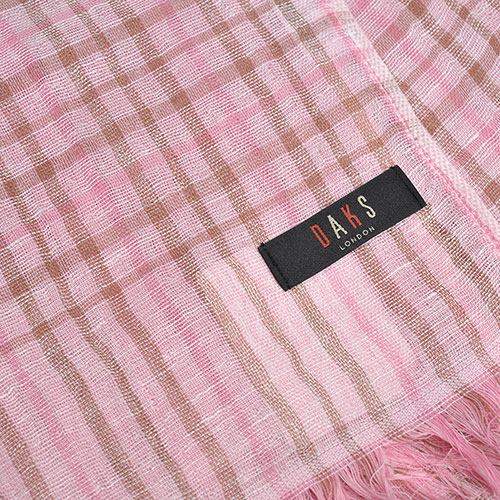 DAKS 日本製經典格紋棉麻混紡圍巾(粉紅格)