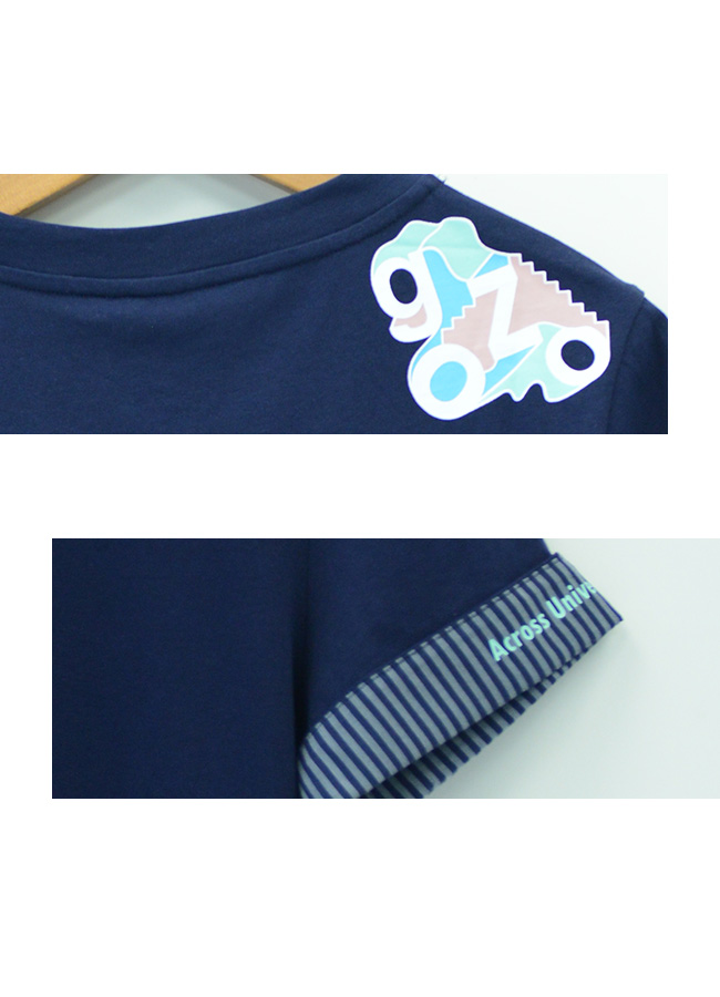 gozo 膠印設計印花拼布反摺袖上衣(二色)