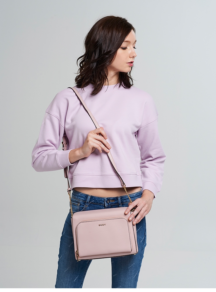 DKNY 真皮秀氣單肩斜背包 粉
