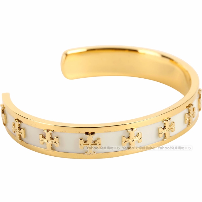 TORY BURCH Enameled Raised 雙T琺瑯奶油白黃銅手環