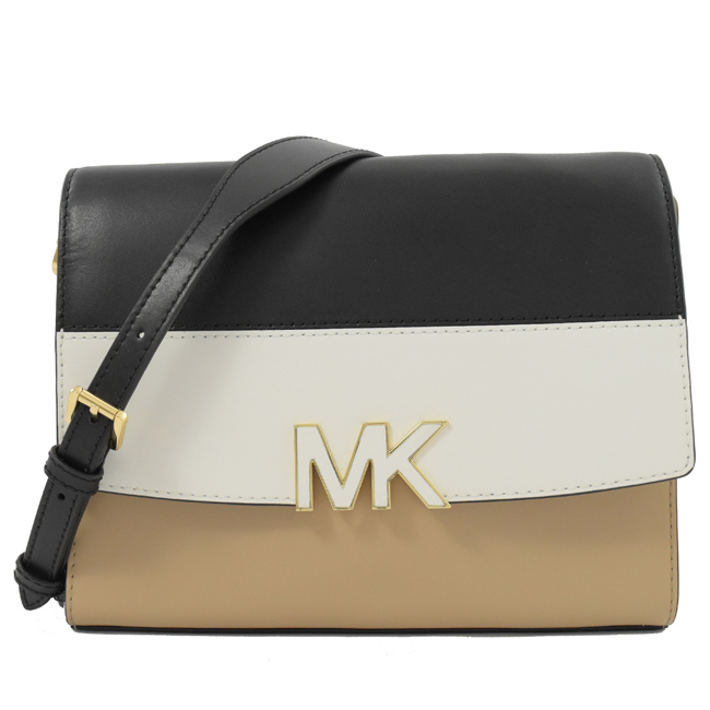 MICHAEL KORS MONTGOMERY 大金屬MK拼色翻蓋斜背包(黑白)