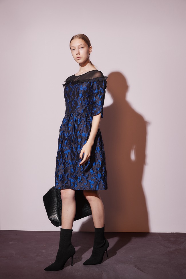 Haute Couture 高定系 馬甲式3D立體提花拼接造型禮服洋裝-藏藍