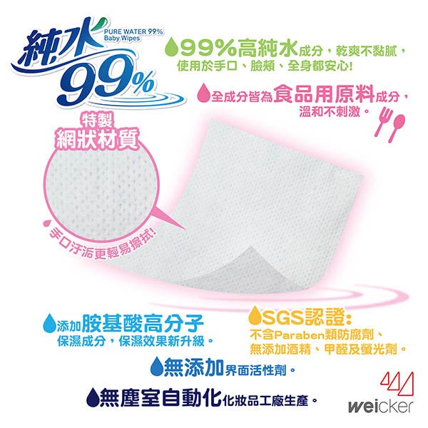 Weicker-純水99%日本製手口專用濕紙巾-60抽18包