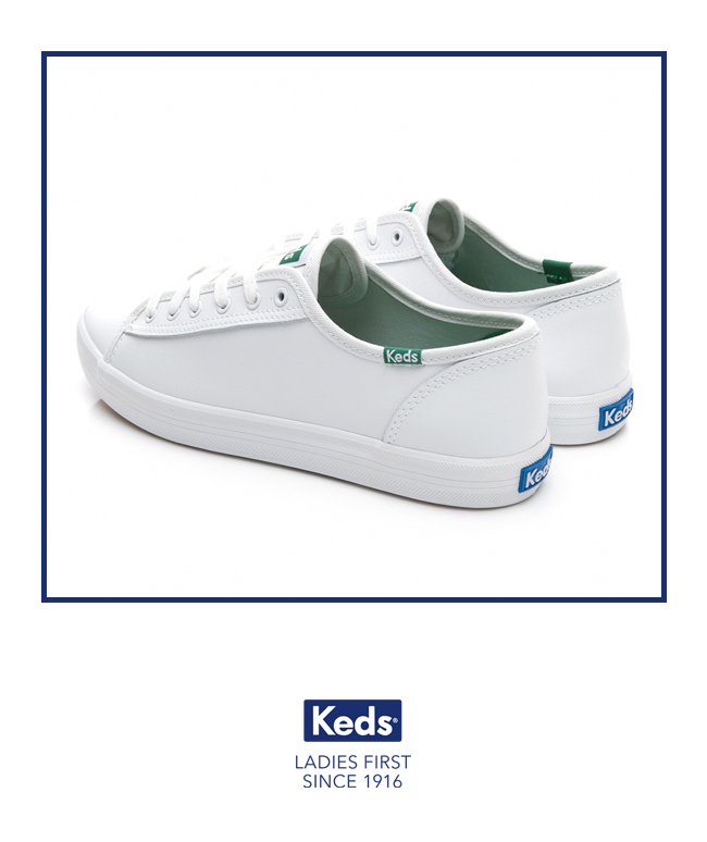 Keds KICKSTART 韓國同步皮革綁帶休閒鞋-白/綠