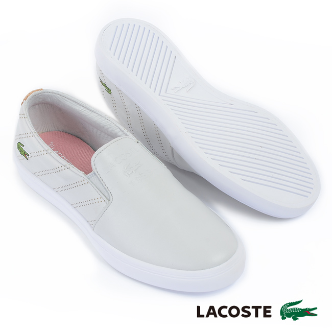 LACOSTE 女用真皮休閒鞋/懶人鞋-灰色