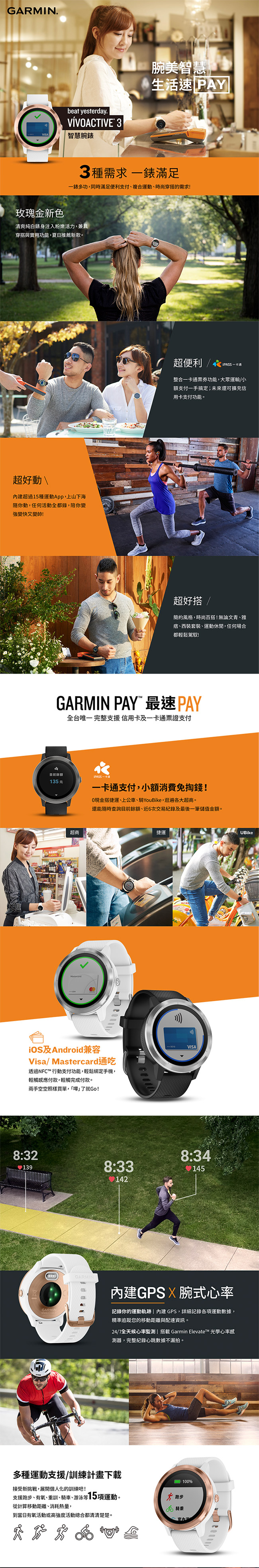 GARMIN vivoactive 3 行動支付心率智慧腕錶