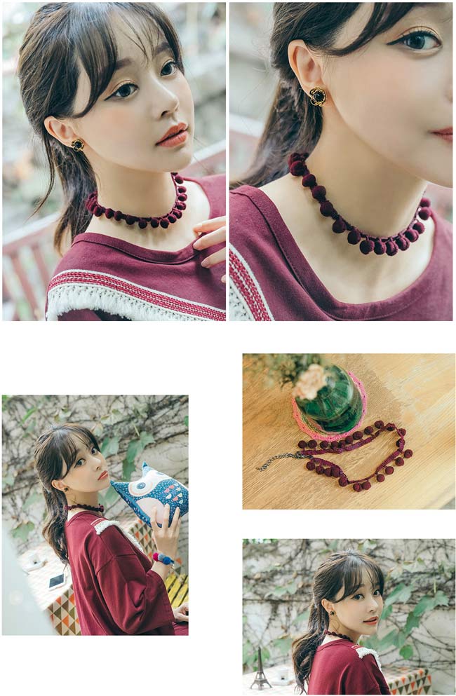 梨花HaNA 韓國純色清麗毛線球球pompom頸鍊CHOKER