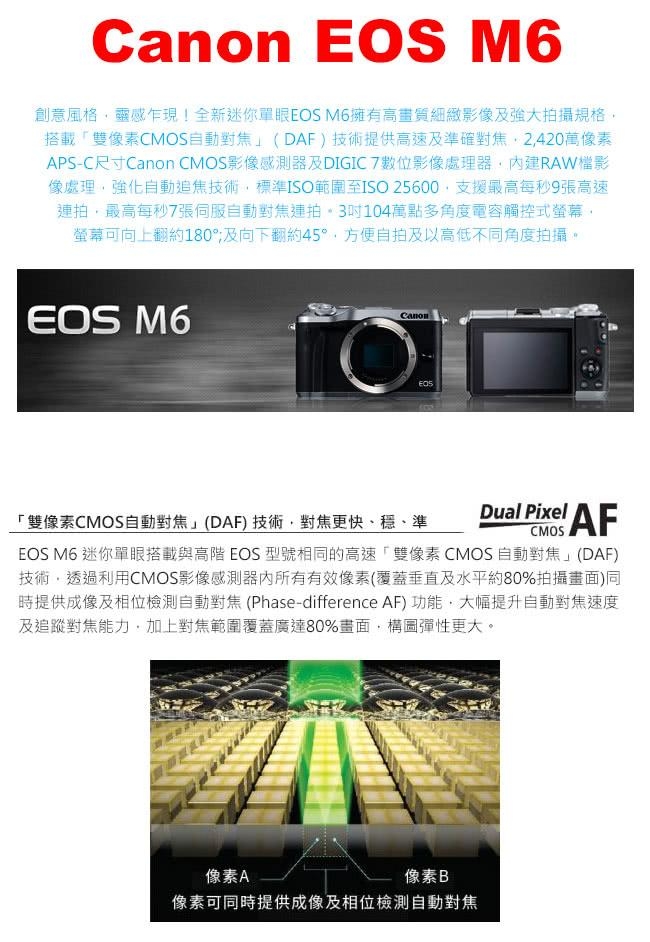 【Canon】EOS M6 15-45mm IS STM 單鏡組(公司貨)