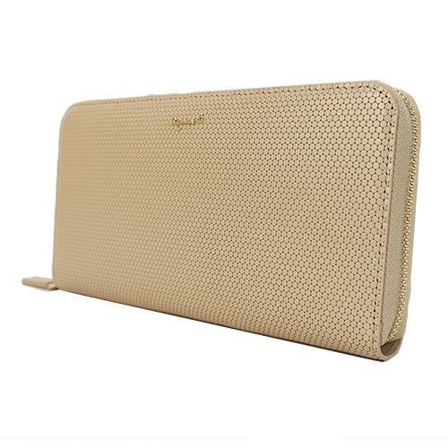 agnes b.蜂巢皮革拉鍊長夾(米)