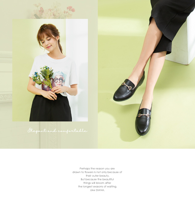 DIANA 漫步雲端焦糖美人-金屬馬銜釦休閒平底-黑