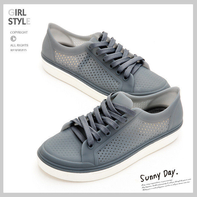 River&Moon防水鞋-晴雨二穿沖孔繫帶運動休閒鞋-灰