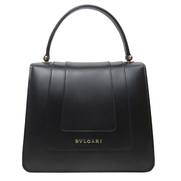 BVLGARI Serpenti系列牛皮琺瑯蛇頭釦環三層手提/肩背包(黑色)