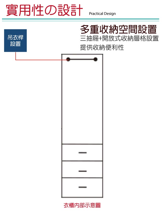 文創集 柏格2尺三抽衣櫃/收納櫃(二色可選)-61x57x203cm免組