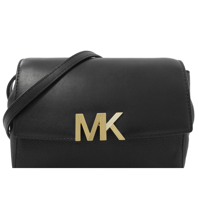 MICHAEL KORS MONTGOMERY 金屬MK牛皮翻蓋迷你斜背包(黑)