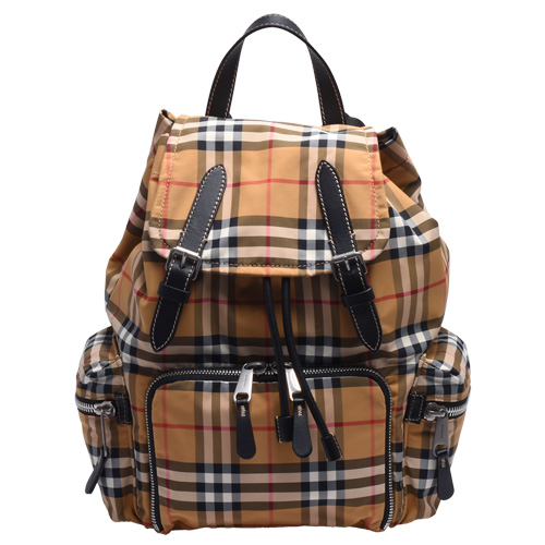 BURBERRY The Rucksack Vintage拼皮革軍旅手提/後背(格紋-中)