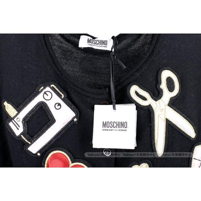 MOSCHINO 黑色裁縫拼貼設計純羊毛針織外套