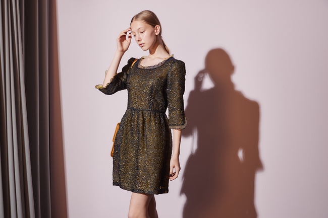 Haute Couture 高定系 精緻3D金屬感提花拼接造型禮服洋裝-橄欖綠