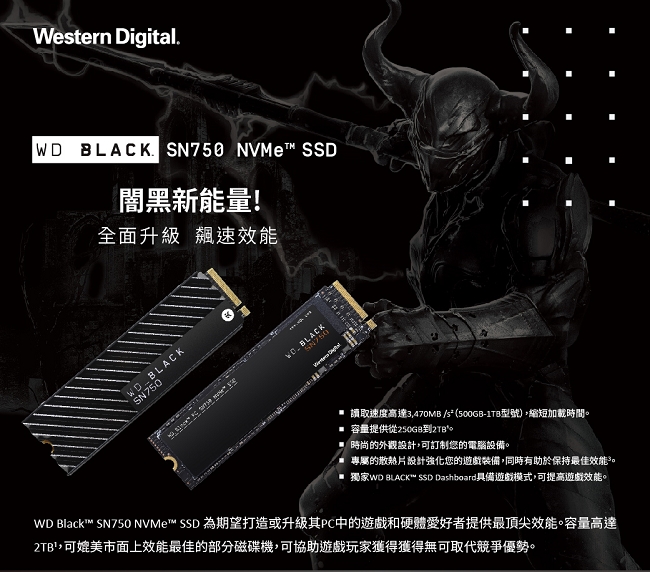 WD 黑標 SN750 500GB NVMe PCIe SSD固態硬碟(EKWB散熱片)