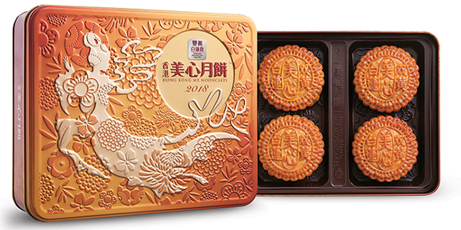 香港美心月餅 雙黃白蓮蓉禮盒x1盒(4入/盒，附提袋)