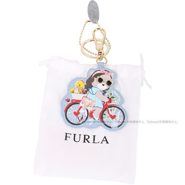 FURLA LADY BLOGGER 腳踏車時髦熊牛皮鑰匙圈