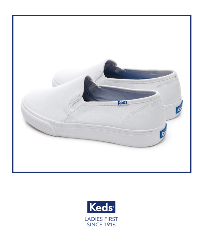 Keds 經典皮革舒適休閒便鞋-白