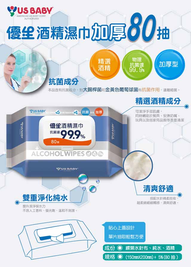 任選-優生 超厚型抗菌酒精濕巾80抽/包