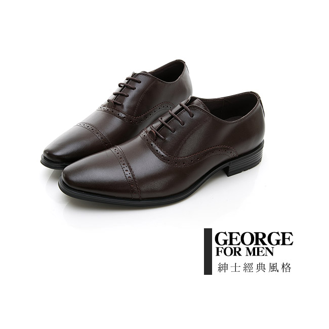 【GEORGE 喬治皮鞋】尊爵系列 拼接雕花綁帶紳士鞋皮鞋-咖啡色