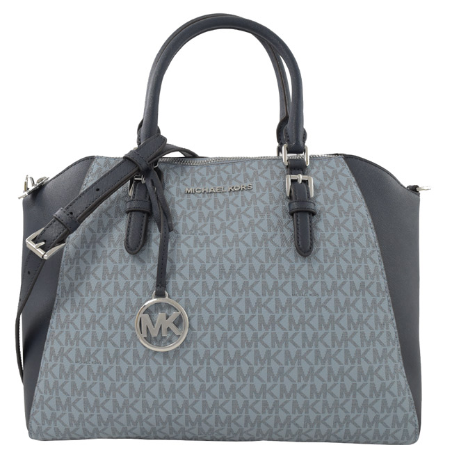 MICHAEL KORS CIARA 防刮牛皮PVC拼接兩用包(深淺藍)