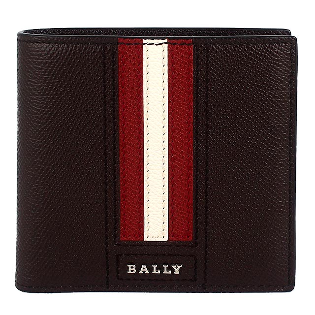 BALLY TRASAI品牌字樣經典紅白條紋咖啡色皮革短夾(零錢袋)