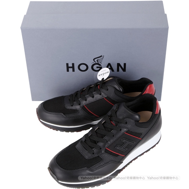 HOGAN H321 黑色網布拼接繫帶休閒鞋(男款)