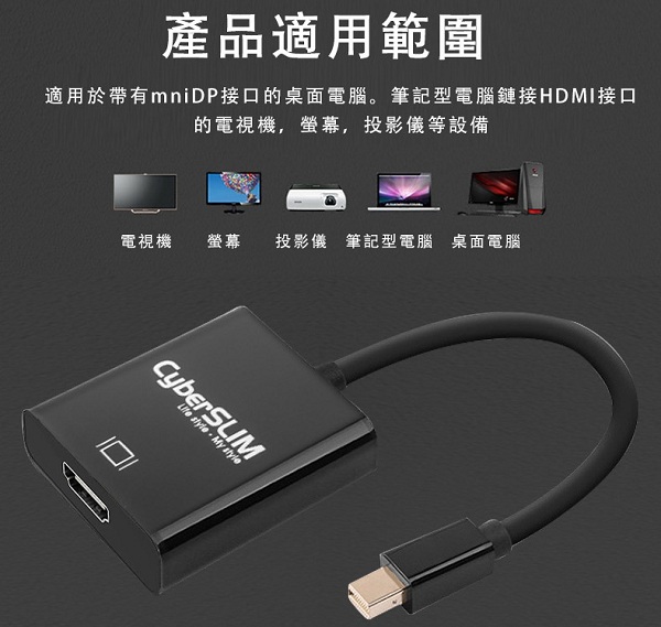 CyberSLIM MDP-H MINI DP轉HDMI 轉接器