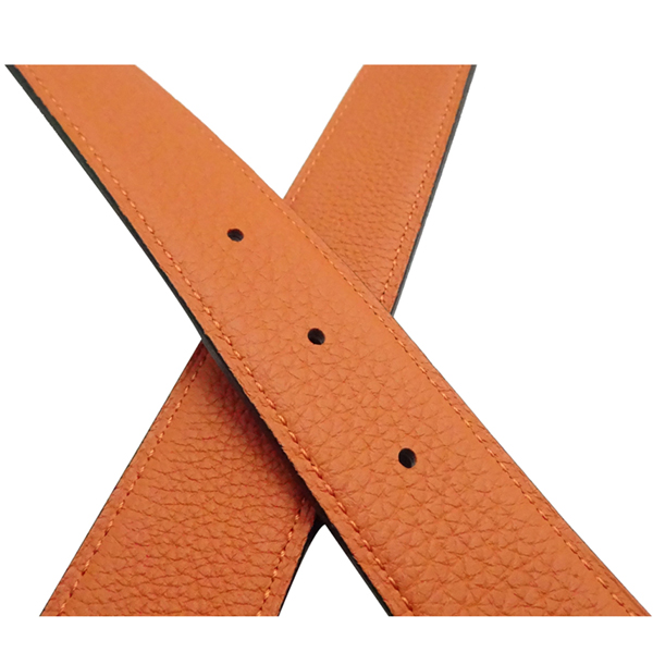 HERMES 金色H LOGO雙面用小牛皮腰帶/皮帶(黑x橘95公分)