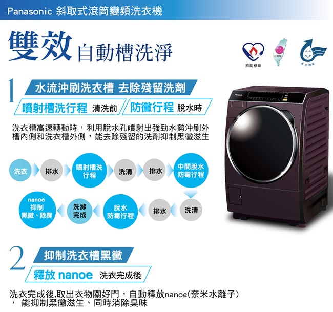 Panasonic國際牌15KG變頻滾筒洗脫烘洗衣機 NA-V168DDH/V(晶燦紫)